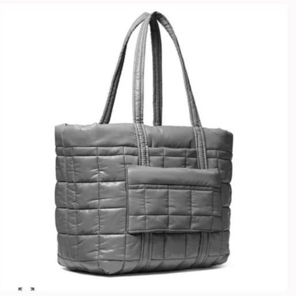 MICHAEL KORS Stirling quilted recycled nylon puffy LARGE travel tote -GRAY - Picture 14 of 15